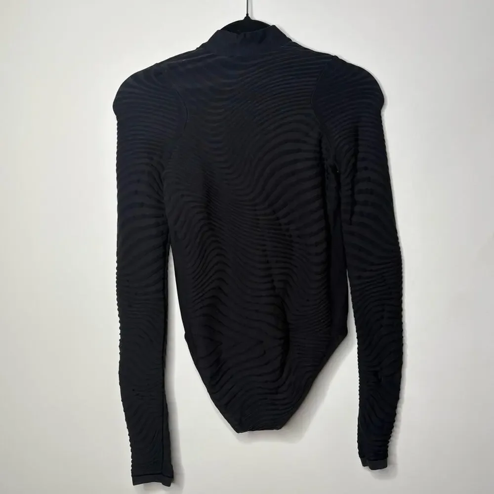 Nike City Ready Black Seamless 1/2 Zip Bodysuit Long Sleeve Mock Neck